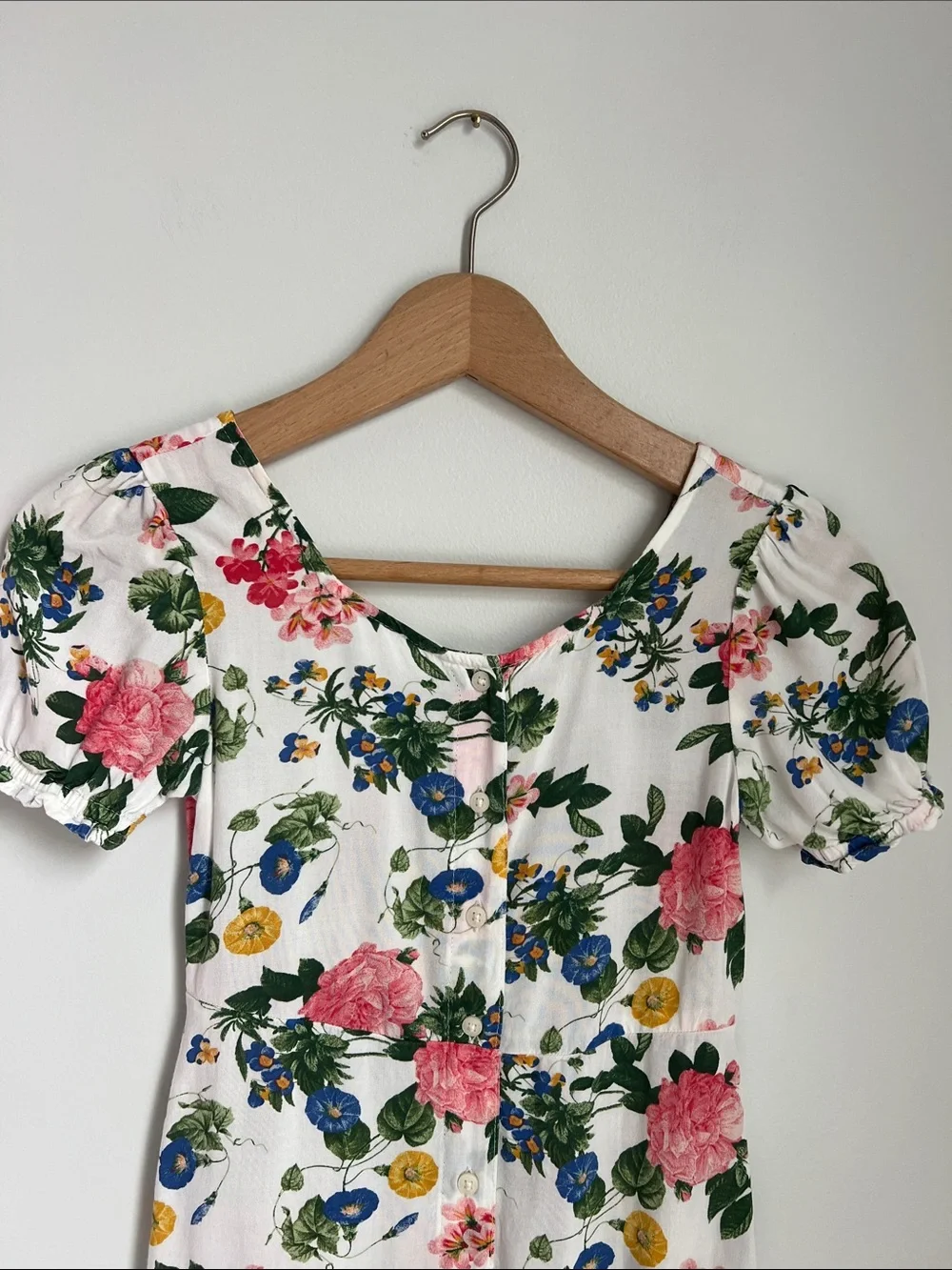 Old Navy | Kids White Floral Lite Pink Rose Button-Front Dress #564088-03 Medium